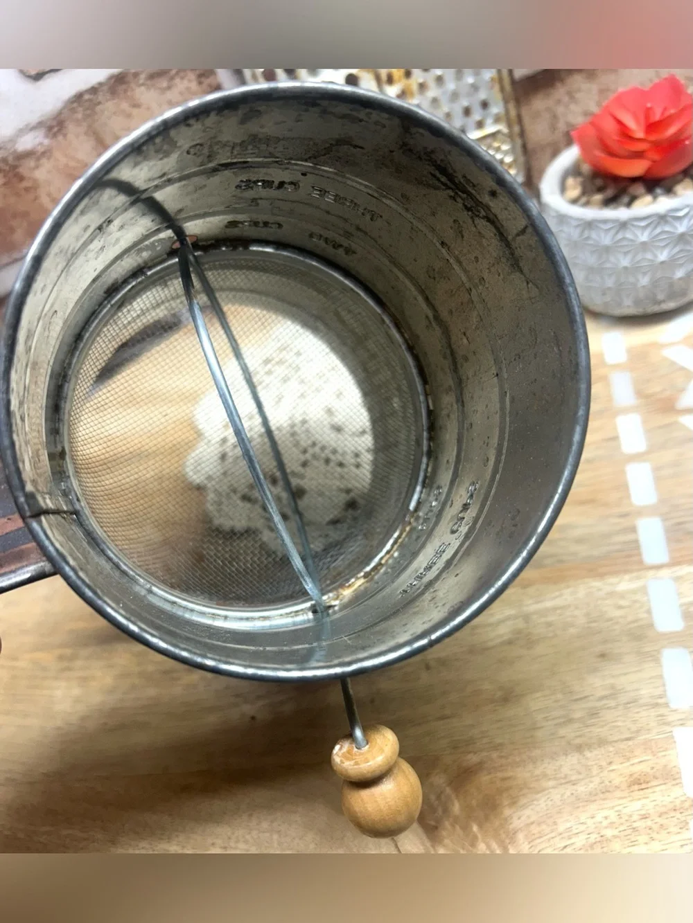 Vintage 3 Cup Measuring Flour Sifter and ALL IN ONE  cheese grater flat